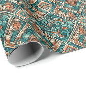 Azteken-Inspiriertes Aquamarines und Terracotta-Mu Geschenkpapier (Rolleneckpunkt)