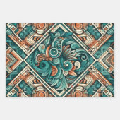 Azteken-Inspiriertes Aquamarines und Terracotta-Mu Geschenkpapier Set (Vorderseite 2)