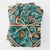 Azteken-Inspiriertes Aquamarines und Terracotta-Mu Geschenkpapier Set (Beispiel)