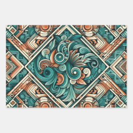 Azteken-Inspiriertes Aquamarines und Terracotta-Mu Geschenkpapier Set