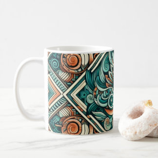Azteken-Inspiriertes Aquamarines und Terracotta-Mu Kaffeetasse