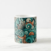 Azteken-Inspiriertes Aquamarines und Terracotta-Mu Kaffeetasse (Mittel)