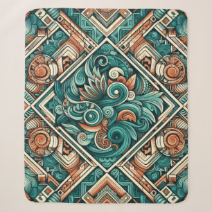 Azteken-Inspiriertes Aquamarines und Terracotta-Mu Sherpadecke