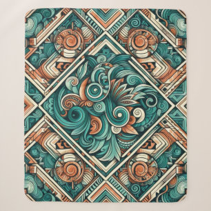 Azteken-Inspiriertes Aquamarines und Terracotta-Mu Sherpadecke