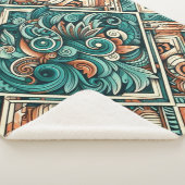 Azteken-Inspiriertes Aquamarines und Terracotta-Mu Sherpadecke (3/4)