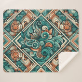 Azteken-Inspiriertes Aquamarines und Terracotta-Mu Sherpadecke (Vorderseite (Horizontal))