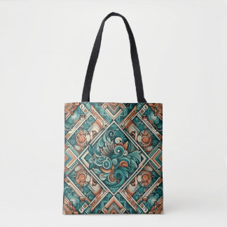 Azteken-Inspiriertes Aquamarines und Terracotta-Mu Tasche