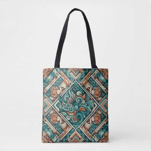 Azteken-Inspiriertes Aquamarines und Terracotta-Mu Tasche (Vorderseite)