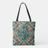 Azteken-Inspiriertes Aquamarines und Terracotta-Mu Tasche (Rückseite)