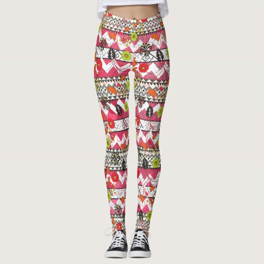 Azteken-Leggings in Rosa und Schwarz Leggings (Vorderseite)