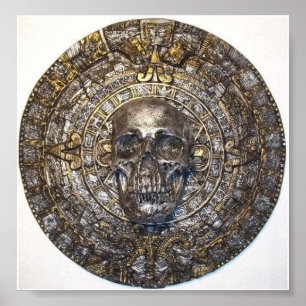Azteken-/Maya‑Kalender mit Totenschädel‑Poster Poster