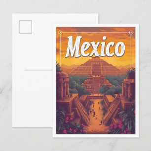 Azteken-Mexiko Vintage-Kunst-Reiseillustration Postkarte