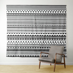 Azteken-Muster in Schwarz und Weiß Wandteppich