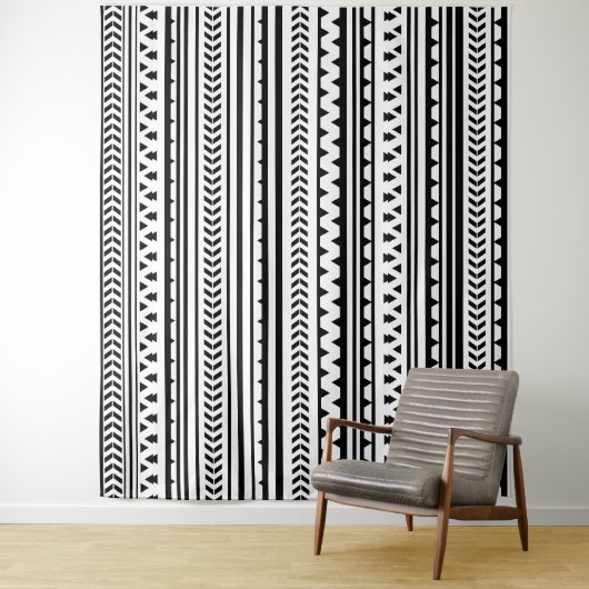 Azteken-Muster in Schwarz und Weiß Wandteppich (Beispiel)