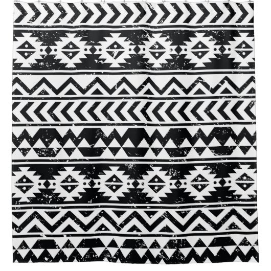 Azteken-Stamm: grunge weiße Muster. Duschvorhang (Vorderseite)