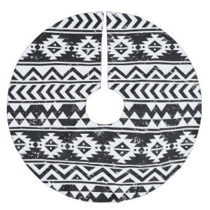 Azteken-Stamm: grunge weiße Muster. Polyester Weihnachtsbaumdecke