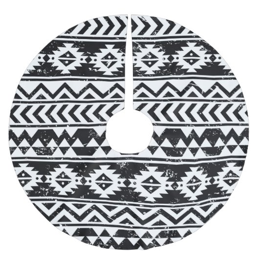 Azteken-Stamm: grunge weiße Muster. Polyester Weihnachtsbaumdecke (Vorderseite)