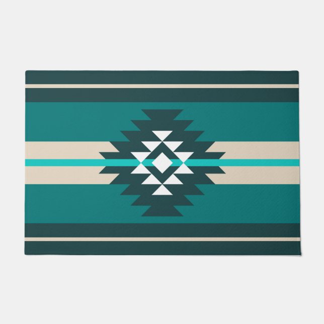 Aztekendesign in türkisfarbener Farbe Fußmatte (Vorderseite)