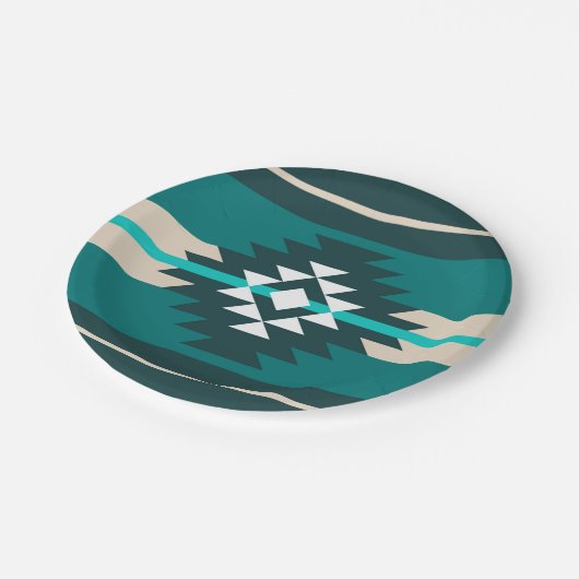 Aztekendesign in türkisfarbener Farbe Pappteller (Schrägansicht)