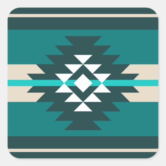 Aztekendesign in türkisfarbener Farbe Quadratischer Aufkleber (Vorderseite)