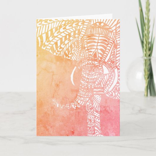 Aztekenfarben Elephantische Kontur Rosa Orange Karte (Vorderseite)