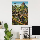 Aztekenstadt im Gebirge | AI Art Poster (Heimbüro)