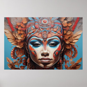 Aztekische Abstrakte Lebendige Tribale Fusionskuns Poster
