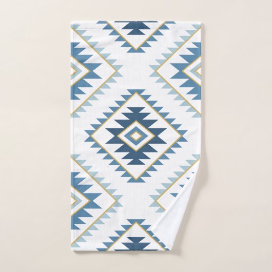 Aztekische Art-Motiv-große Muster-Blues-weißes Badhandtuch Set (Handtuch)