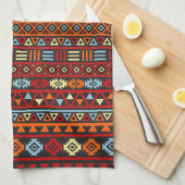 Aztekische Art-Wiederholung Ptn - orange Gelb rot Geschirrtuch (Viertel Falte)