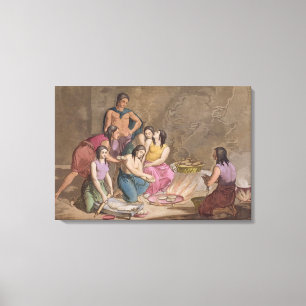 Aztekische Frauen, die Maisbrot, Mexiko, von 'Le C Leinwanddruck