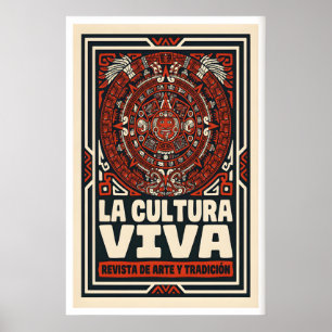 Aztekische Kulturwandkunst - Fettrot und Schwarz Poster