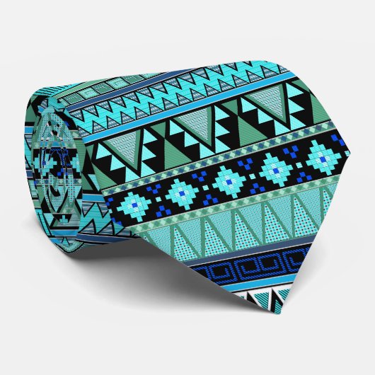 Aztekische Muster blau/Minze/grüne Hals-Krawatte Krawatte (Gerollt)