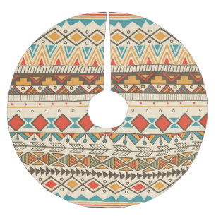 Aztekische Stammesmuster-Gestreifte Vintage-Illust Polyester Weihnachtsbaumdecke
