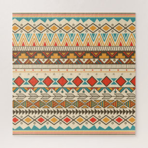 Aztekische Stammesmuster-Gestreifte Vintage-Illust Puzzle