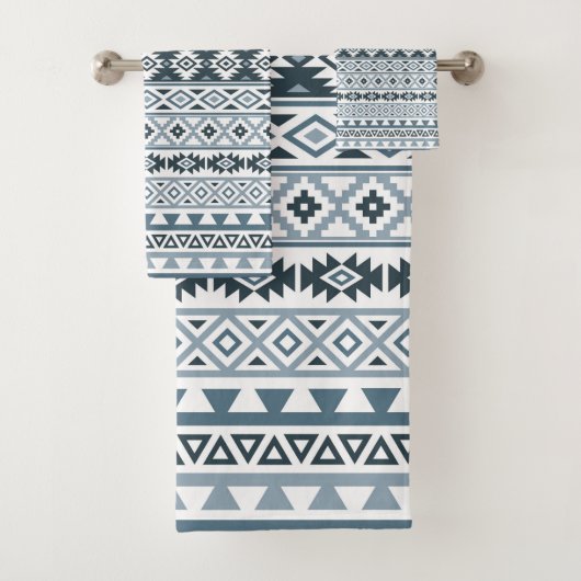Aztekische stilisierte Muster-Grau-Blues u. Weiß Badhandtuch Set (Insitu)