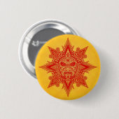 Aztekische Sun-Maske - Rot und Gelb Button (Vorne & Hinten)