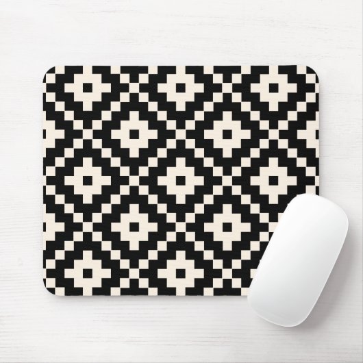 Aztekischer Art-Block-Druck - Schwarzes und Creme Mousepad (Mit Mouse)