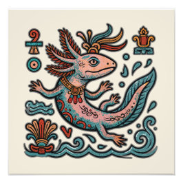 Aztekischer Axolotl Xolotl erodierte Stein tribal  Fotodruck
