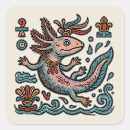 Aztekischer Axolotl Xolotl erodierte Stein tribal Quadratischer Aufkleber