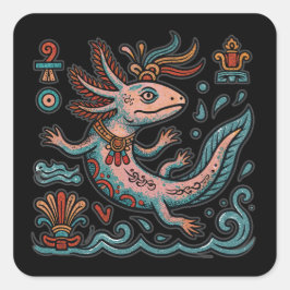 Aztekischer Axolotl Xolotl erodierter Stein tribal Quadratischer Aufkleber