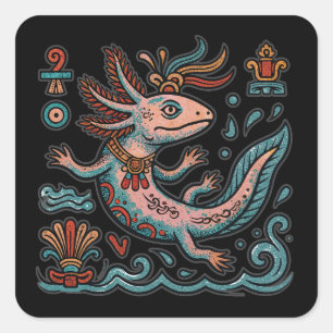 Aztekischer Axolotl Xolotl erodierter Stein tribal Quadratischer Aufkleber