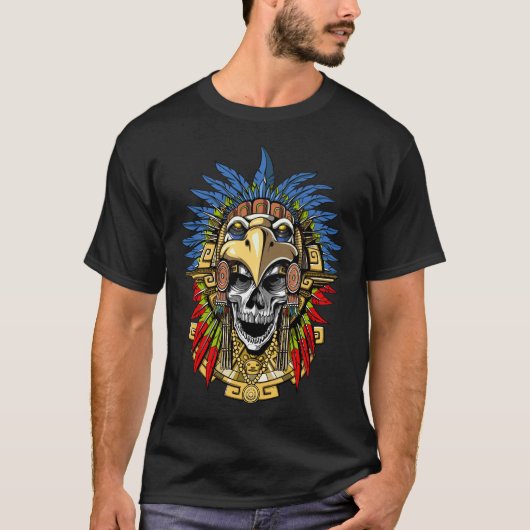 Aztekischer Eagle-Schädel-gebürtige indische T-Shirt (Vorderseite)