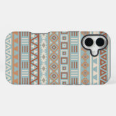 Aztekischer Einfluss Muster Blau Creme Terrakotta iPhone Hülle (Rückseite (Horizontal))