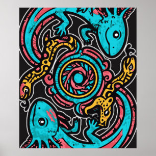 Aztekischer Gott Xolotl kämpft gegen Jaguar-Kampf- Poster