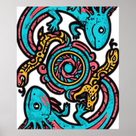 Aztekischer Gott Xolotl kämpft gegen Jaguar-Kampf- Poster