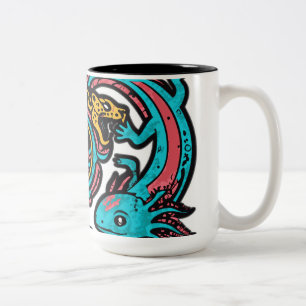 Aztekischer Gott Xolotl kämpft gegen Jaguar-Kampf- Zweifarbige Tasse