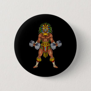 Aztekischer Jaguar-Krieger Bodybuilding Fitnessstu Button