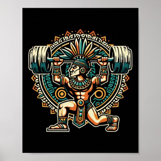 Aztekischer Krieger Fitnessstudio Gewichtheben Bod Poster (Vorne)