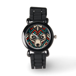 Aztekischer Wolfskopf Armbanduhr