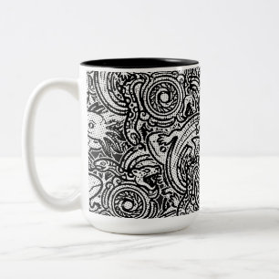 Aztekisches Axolotl Xolotl Stammesmuster Schwarz & Zweifarbige Tasse